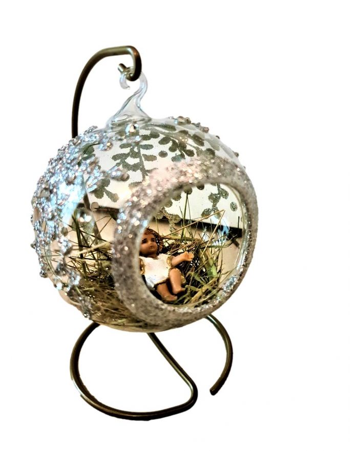 OZDOBA ŚWIĄTECZNA - DUŻA BOMBKA 120 mm SZOPKA model V + stojak