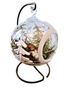 OZDOBA ŚWIĄTECZNA - DUŻA BOMBKA 120 mm SZOPKA model VIII + stojak