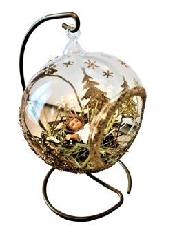 OZDOBA ŚWIĄTECZNA - DUŻA BOMBKA 120 mm SZOPKA model X + stojak