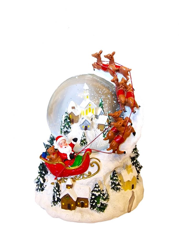 OZDOBA ŚWIĄTECZNA - SZKLANA KULA Z RENIFERAMI I MIKOŁAJEM - POZYTYWKA
