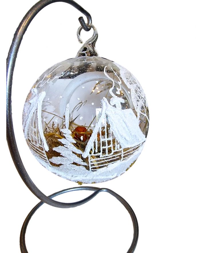 OZDOBA ŚWIĄTECZNA - DUŻA BOMBKA 120 mm SZOPKA model XIV + stojak