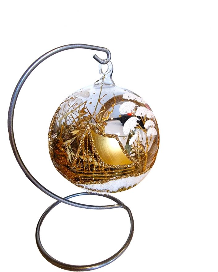 OZDOBA ŚWIĄTECZNA - DUŻA BOMBKA 120 mm SZOPKA model VI + stojak