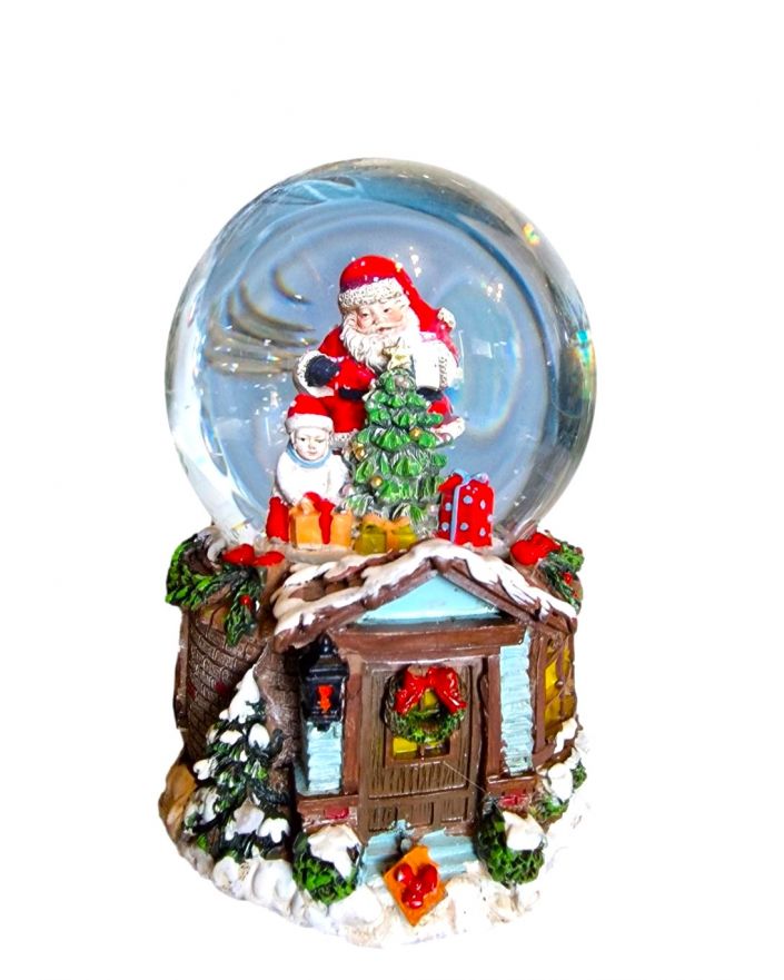 OZDOBA ŚWIĄTECZNA - SZKLANA KULA MIKOŁAJ Z CHOINKĄ model II I POZYTYWKĄ