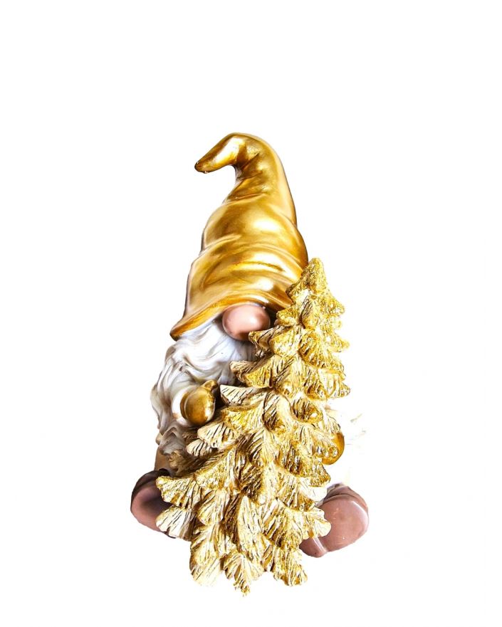 FIGURA ŚWIĄTECZNA - MIKOŁAJ SKRZAT ZŁOTY Z CHOINKĄ