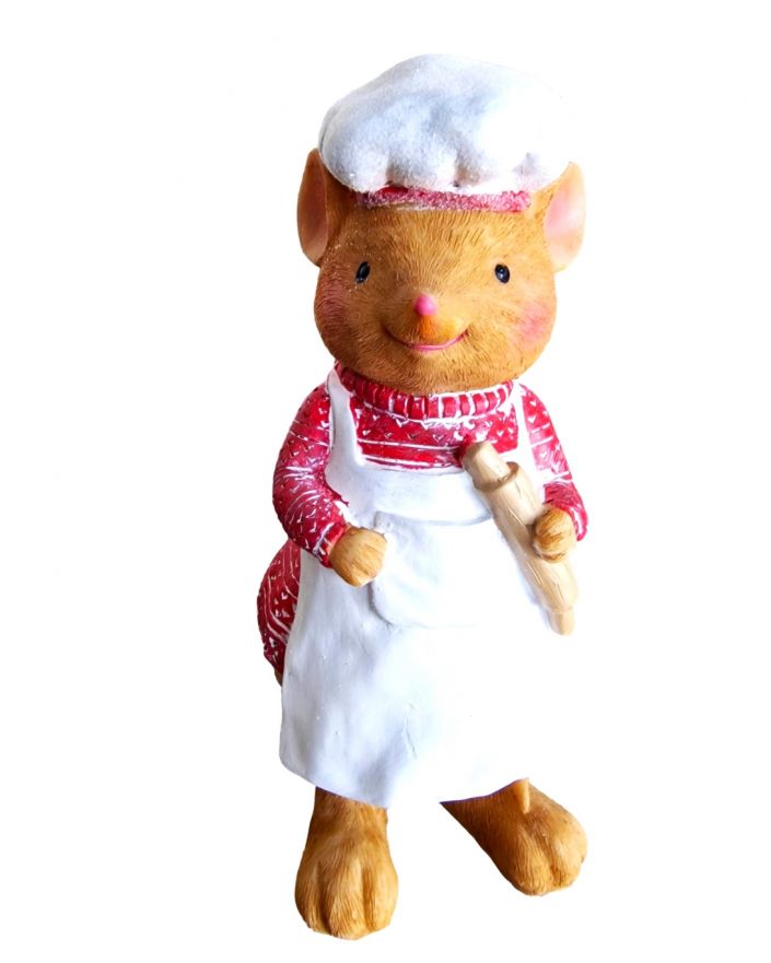 OZDOBA ŚWIĄTECZNA - MYSZ W FARTUSZKU Z WAŁKIEM