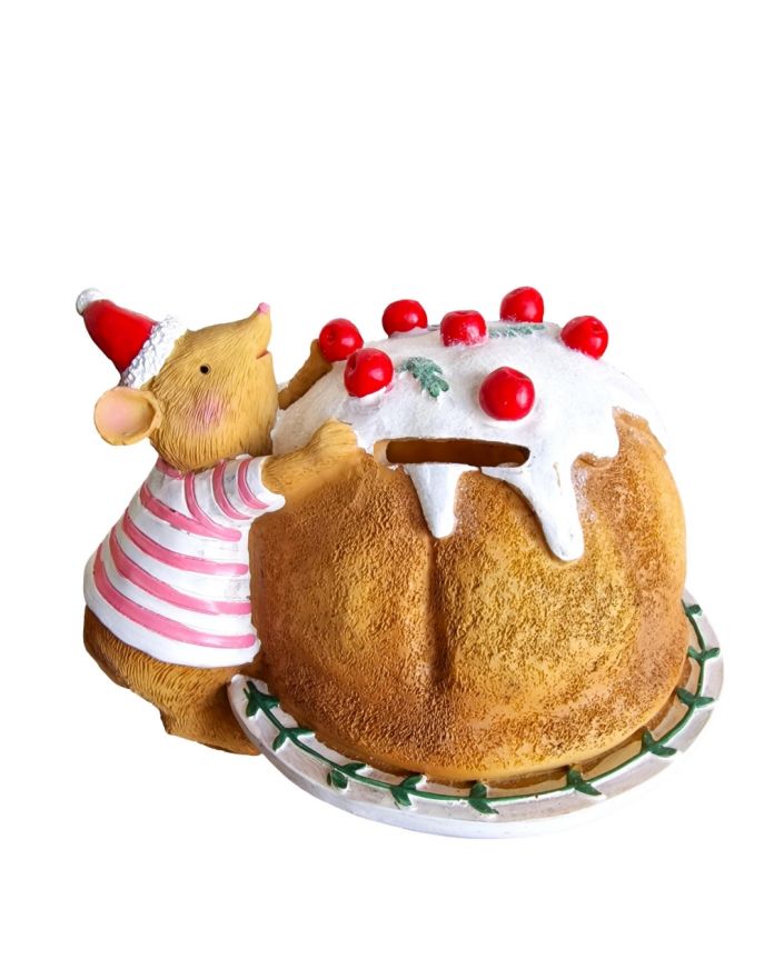 OZDOBA ŚWIĄTECZNA MYSZ MYSZKA Z CIASTEM skarbonka