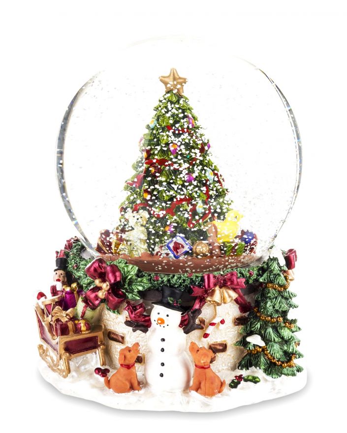 OZDOBA ŚWIĄTECZNA - SZKLANA KULA BAŁWAN Z CHOINKĄ