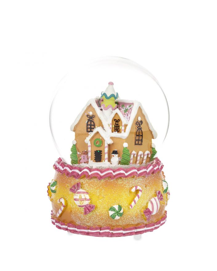 OZDOBA ŚWIĄTECZNA - SZKLANA KULA Z POZYTYWKĄ CHATKA Z PIERNIKA model II