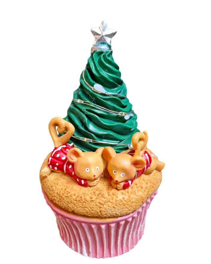 OZDOBA ŚWIĄTECZNA MYSZ MYSZKA Z CHOINKĄ NA MUFINCE LED