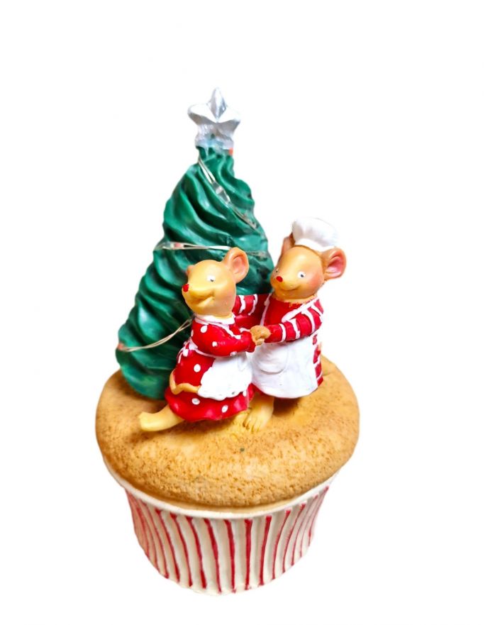 OZDOBA ŚWIĄTECZNA MYSZ MYSZKA Z CHOINKĄ NA MUFINCE LED model II