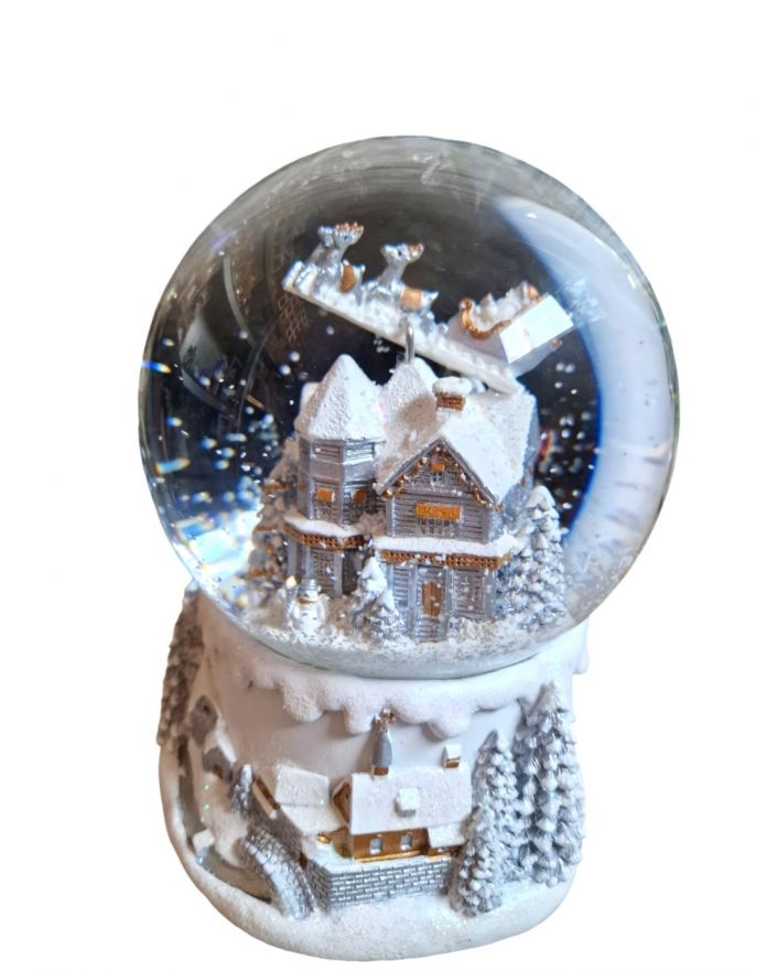 OZDOBA ŚWIĄTECZNA - SZKLANA KULA Z POZYTYWKĄ MIKOŁAJ W SANIACH model IV