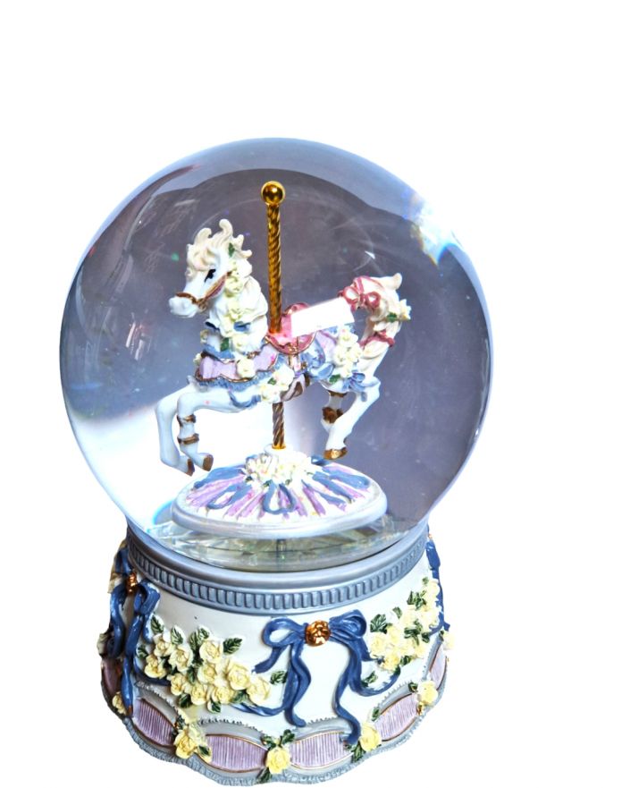 OZDOBA ŚWIĄTECZNA - SZKLANA KULA Z KONIEM KARUZELOWYM model II