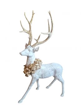 DUŻY BIAŁY BOŻONARODZENIOWY STOJĄCY JELEŃ - brokatowy