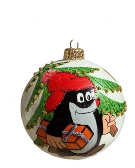 OZDOBA ŚWIĄTECZNA - ŚREDNIA BOMBKA 100 mm KRECIK z choinką