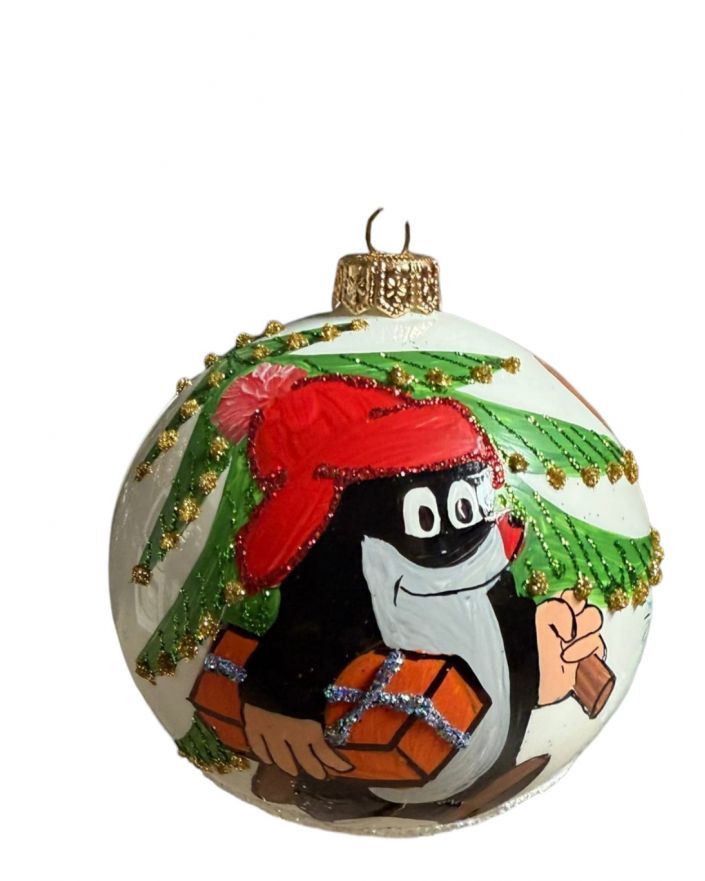 OZDOBA ŚWIĄTECZNA - ŚREDNIA BOMBKA 100 mm KRECIK z choinką