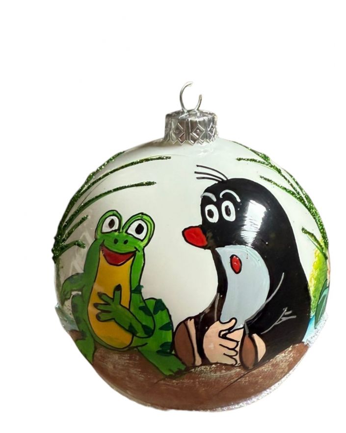 OZDOBA ŚWIĄTECZNA - ŚREDNIA BOMBKA 100 mm KRECIK z żabką