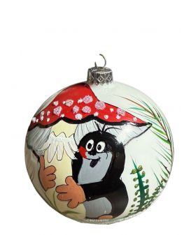 OZDOBA ŚWIĄTECZNA - ŚREDNIA BOMBKA 100 mm KRECIK z muchomorkiem