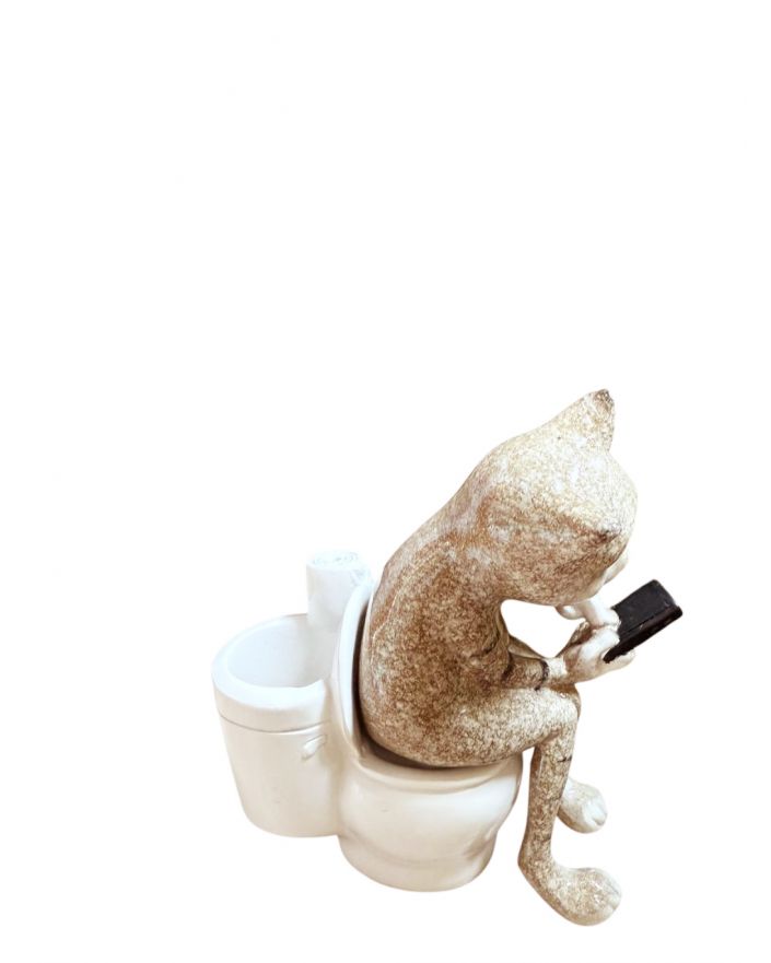 FIGURA CERAMICZNA - KOT KOCUR NA KIBELKU Z TELEFONEM model II