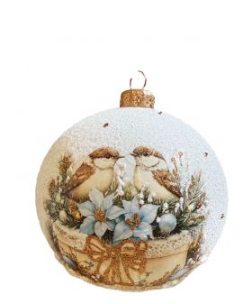 OZDOBA ŚWIĄTECZNA - DUŻA BOMBKA 120 mm decoupage PTASZKI model III