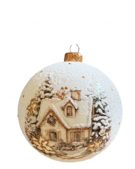 OZDOBA ŚWIĄTECZNA - DUŻA BOMBKA 120 mm decoupage DOM DOMEK model I