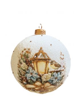 OZDOBA ŚWIĄTECZNA - DUŻA BOMBKA 120 mm decoupage PTASZKI model IV