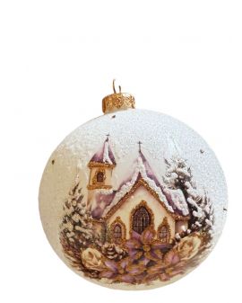 OZDOBA ŚWIĄTECZNA - DUŻA BOMBKA 120 mm decoupage DOM DOMEK model II