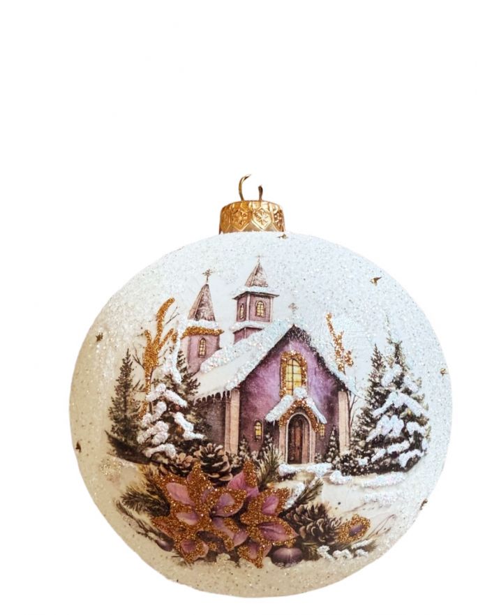 OZDOBA ŚWIĄTECZNA - DUŻA BOMBKA 120 mm decoupage DOM DOMEK model III