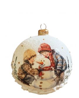 OZDOBA ŚWIĄTECZNA - DUŻA BOMBKA 120 mm decoupage DZIECI Z BAŁWANEM model I