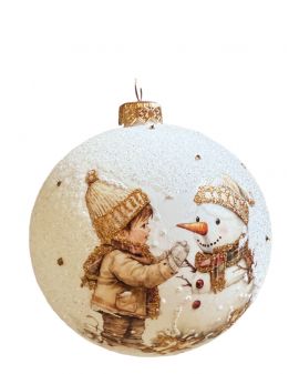 OZDOBA ŚWIĄTECZNA - DUŻA BOMBKA 120 mm decoupage DZIECI Z BAŁWANEM model II