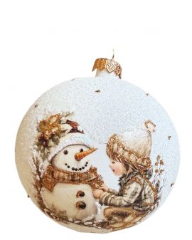 OZDOBA ŚWIĄTECZNA - DUŻA BOMBKA 120 mm decoupage DZIECI Z BAŁWANEM model III
