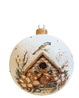 OZDOBA ŚWIĄTECZNA - DUŻA BOMBKA 120 mm decoupage PTASZKI model V