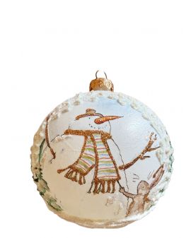 OZDOBA ŚWIĄTECZNA - DUŻA BOMBKA 120 mm decoupage DZIECI Z BAŁWANEM model VI