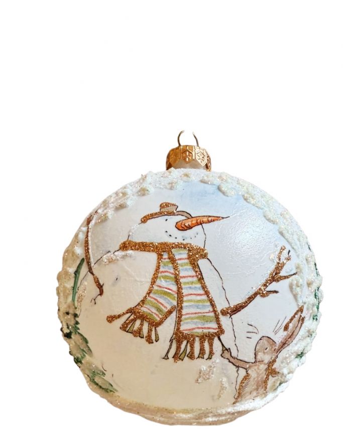 OZDOBA ŚWIĄTECZNA - DUŻA BOMBKA 120 mm decoupage DZIECI Z BAŁWANEM model VI