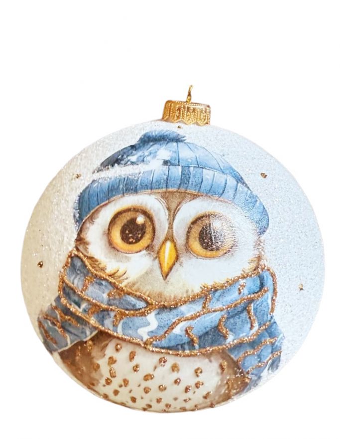 OZDOBA ŚWIĄTECZNA - DUŻA BOMBKA 150 mm DECOUPAGE - SOWA model XXXIa