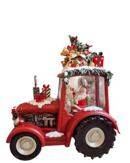 OZDOBA ŚWIĄTECZNA - SZKLANA KULA Z POZYTYWKĄ - MIKOŁAJ W TRAKTORZE