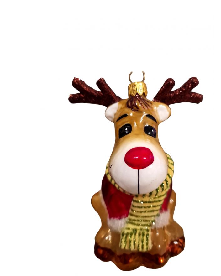 OZDOBA ŚWIĄTECZNA - ZAWIESZKA BOMBKA - SIEDZĄCY RENIFER W SZALIKU