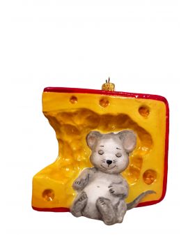 OZDOBA ŚWIĄTECZNA - ZAWIESZKA BOMBKA - MYSZ MYSZKA ŚPIĄCA W SERZE - Komozja