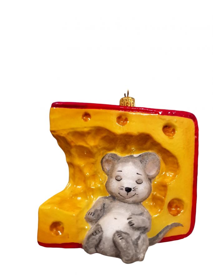 OZDOBA ŚWIĄTECZNA - ZAWIESZKA BOMBKA - MYSZ MYSZKA ŚPIĄCA W SERZE - Komozja