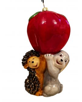 OZDOBA ŚWIĄTECZNA - ZAWIESZKA BOMBKA - ZAJĄC I JEŻ Z JABŁKIEM - Komozja
