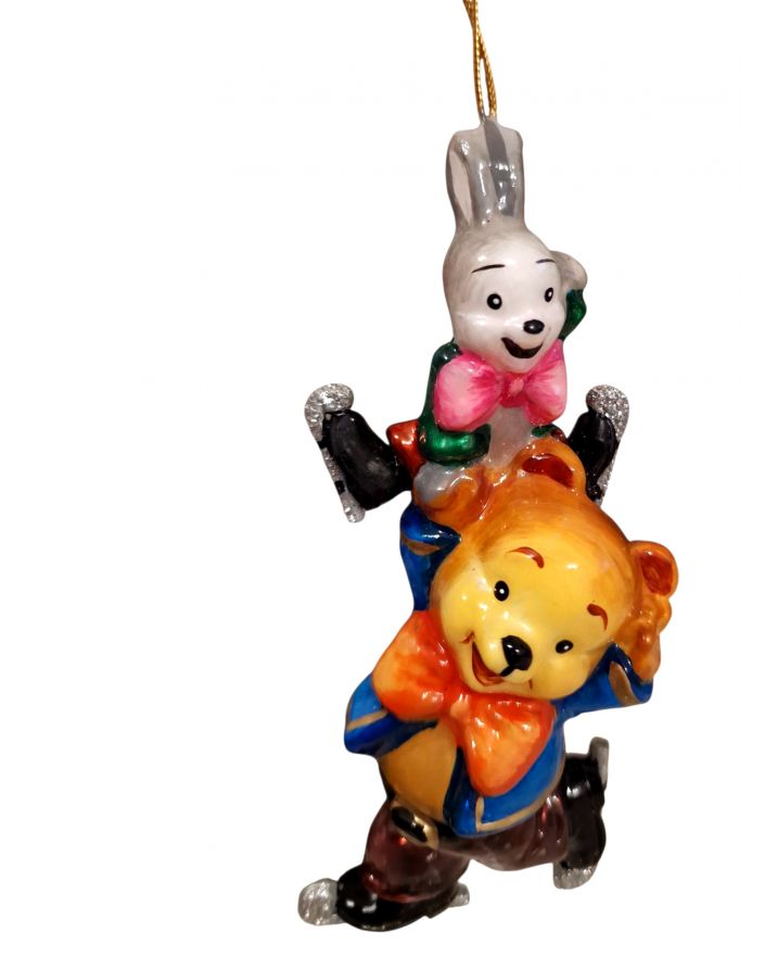 OZDOBA ŚWIĄTECZNA - ZAWIESZKA BOMBKA - MIŚ I ZAJĄC NA ŁYŻWACH - Komozja