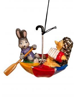 OZDOBA ŚWIĄTECZNA - ZAWIESZKA BOMBKA - ZAJĄC I JEŻ W PARASOLCE - Komozja