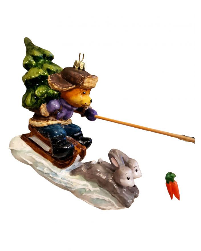 OZDOBA ŚWIĄTECZNA - ZAWIESZKA BOMBKA - ZAJĄC NA SANIACH ZAPRĘG - Komozja