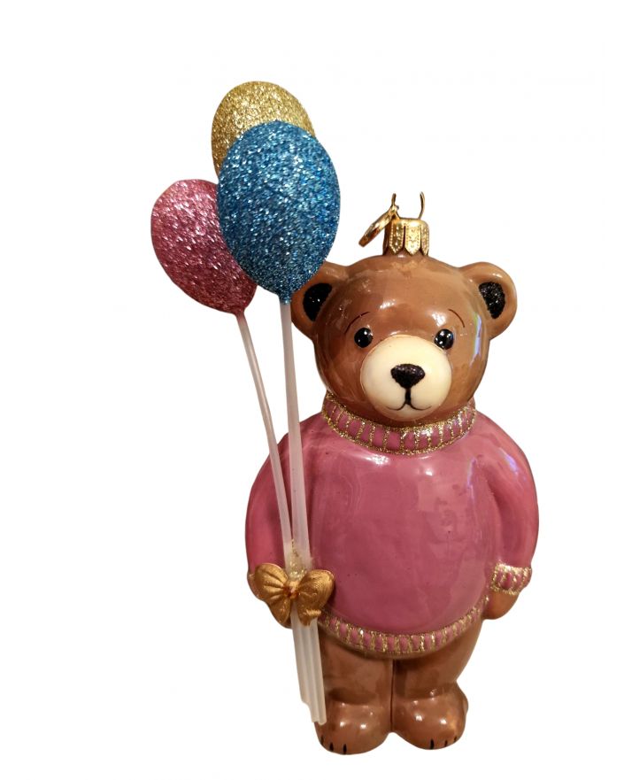 OZDOBA ŚWIĄTECZNA - ZAWIESZKA BOMBKA MIŚ NIEDŹWIEDŹ Z BALONAMI