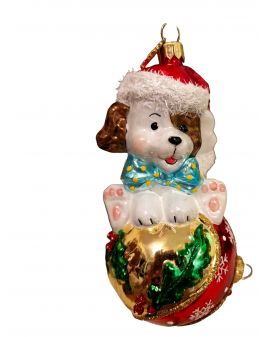 OZDOBA ŚWIĄTECZNA - ZAWIESZKA BOMBKA PIES NA BOMBCE HURAS FAMILY