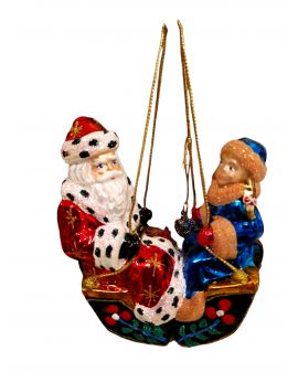OZDOBA ŚWIĄTECZNA - ZAWIESZKA BOMBKA MIKOŁAJ NA HUŚTAWCE HURAS FAMILY