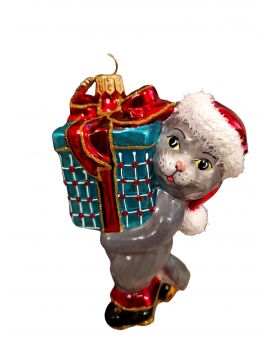 OZDOBA ŚWIĄTECZNA - ZAWIESZKA BOMBKA KOT Z PREZENTEM HURAS FAMILY