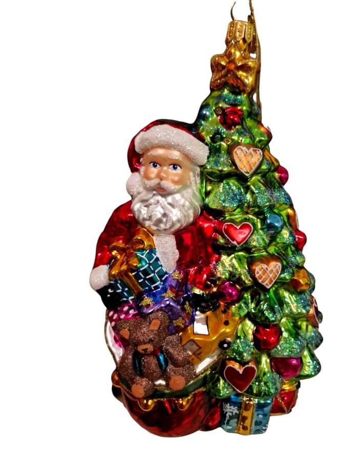 OZDOBA ŚWIĄTECZNA - ZAWIESZKA BOMBKA MIKOŁAJ Z CHOINKĄ I PREZENTAMI HURAS FAMILY