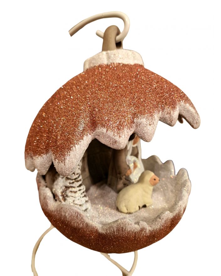 OZDOBA ŚWIĄTECZNA - KULA SZOPKA BOŻONARODZENIOWA LED róż model A