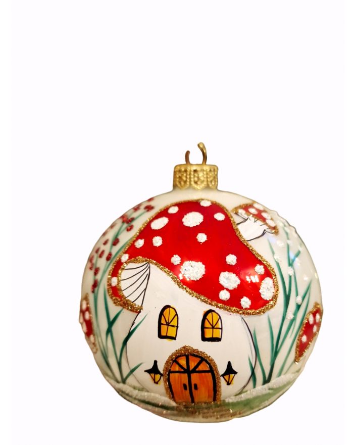 OZDOBA ŚWIĄTECZNA - ŚREDNIA BOMBKA 80 mm MUCHOMORY model I