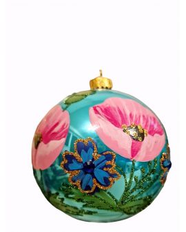OZDOBA ŚWIĄTECZNA - ŚREDNIA BOMBKA 100 mm FLORA kwiaty model II